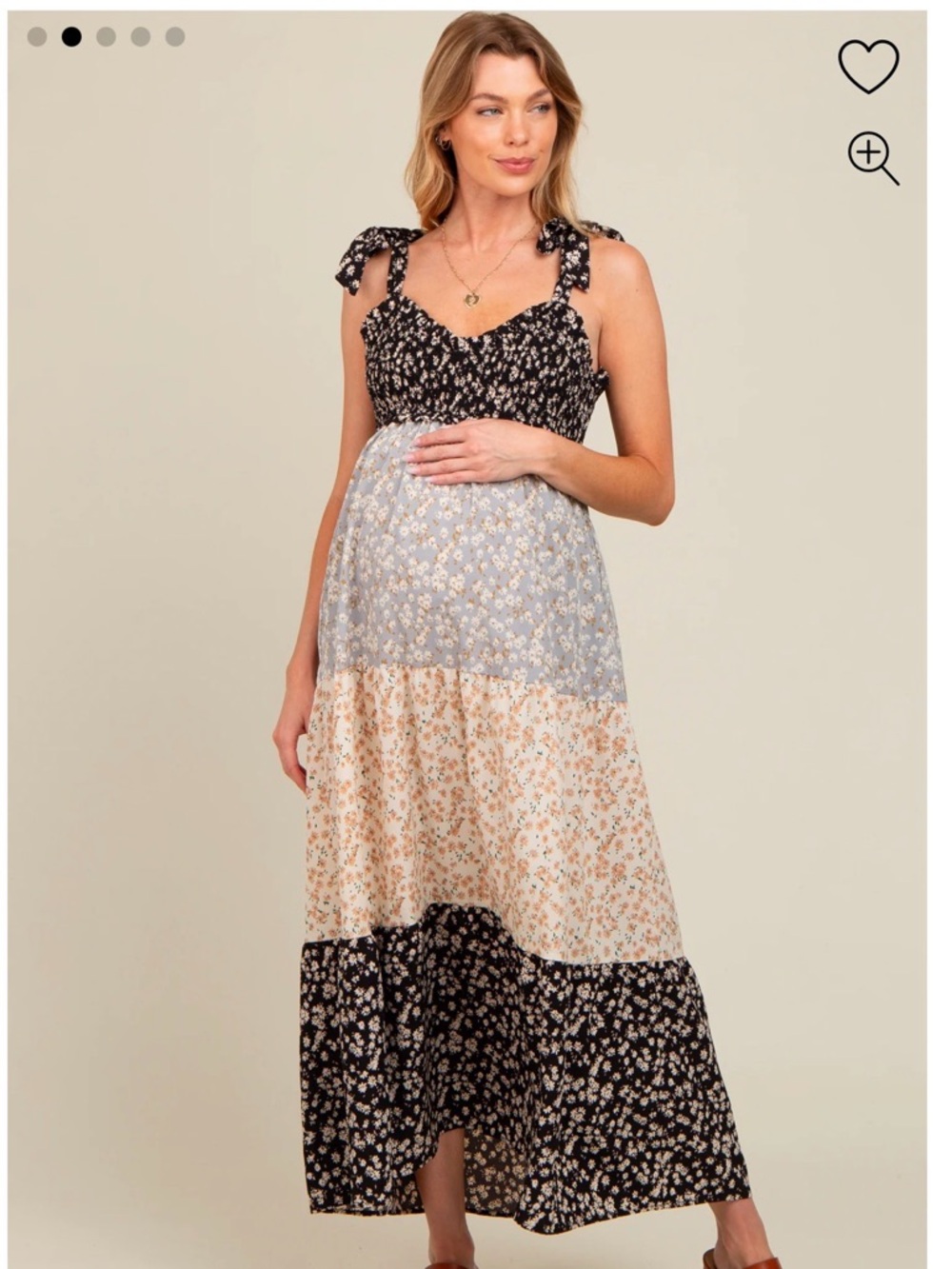 PinkBlush Womens Multicolor Floral Tier Shoulder Tie Maternity Maxi Dress Size M - Picture 2 of 12